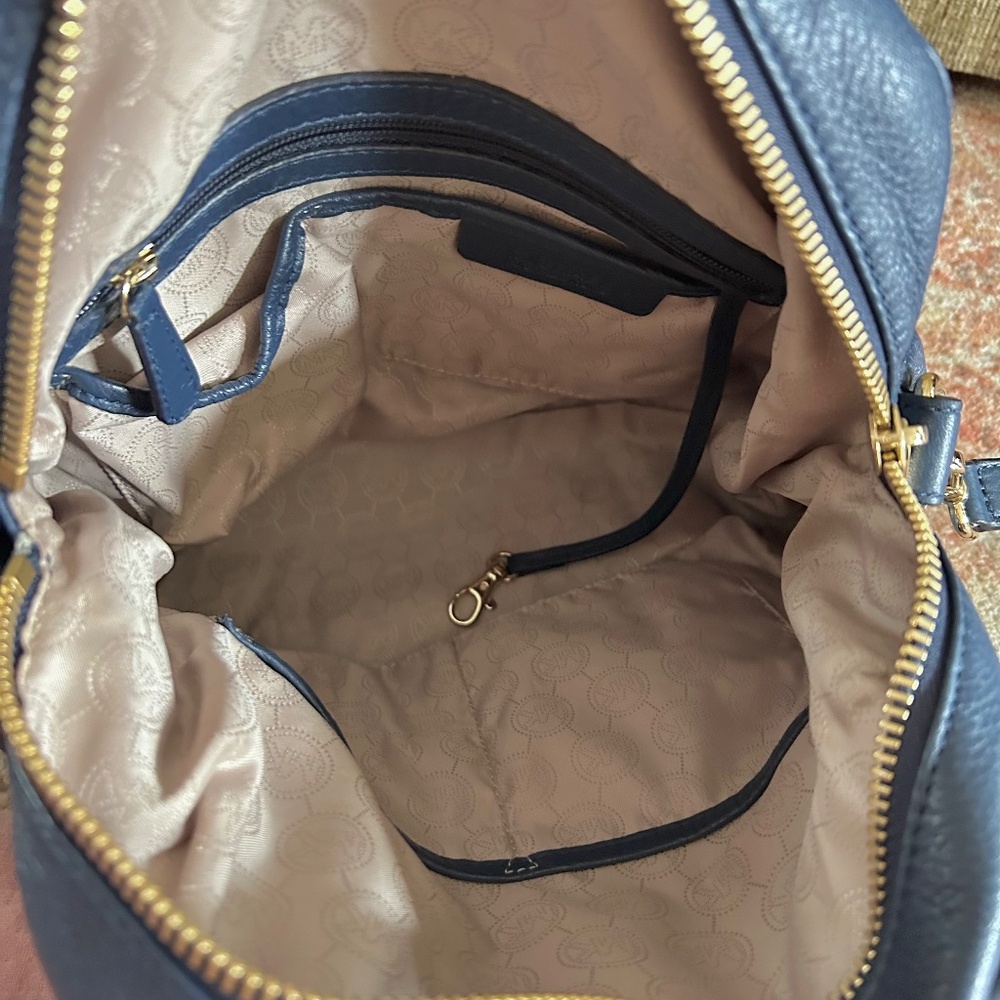 Michael Kors Bedford Large Bowling Satchel Navy Blue Supple Leather Gold Tone - Picture 8 of 11